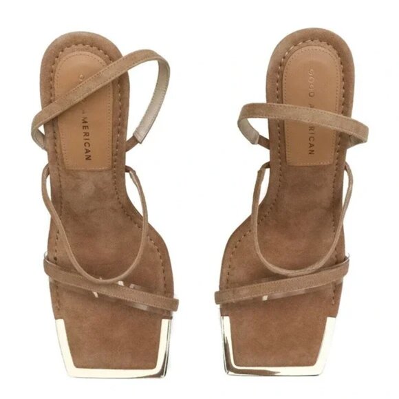 Good American Suede Beige Square Toe Heel Size 5 - Picture 6 of 10